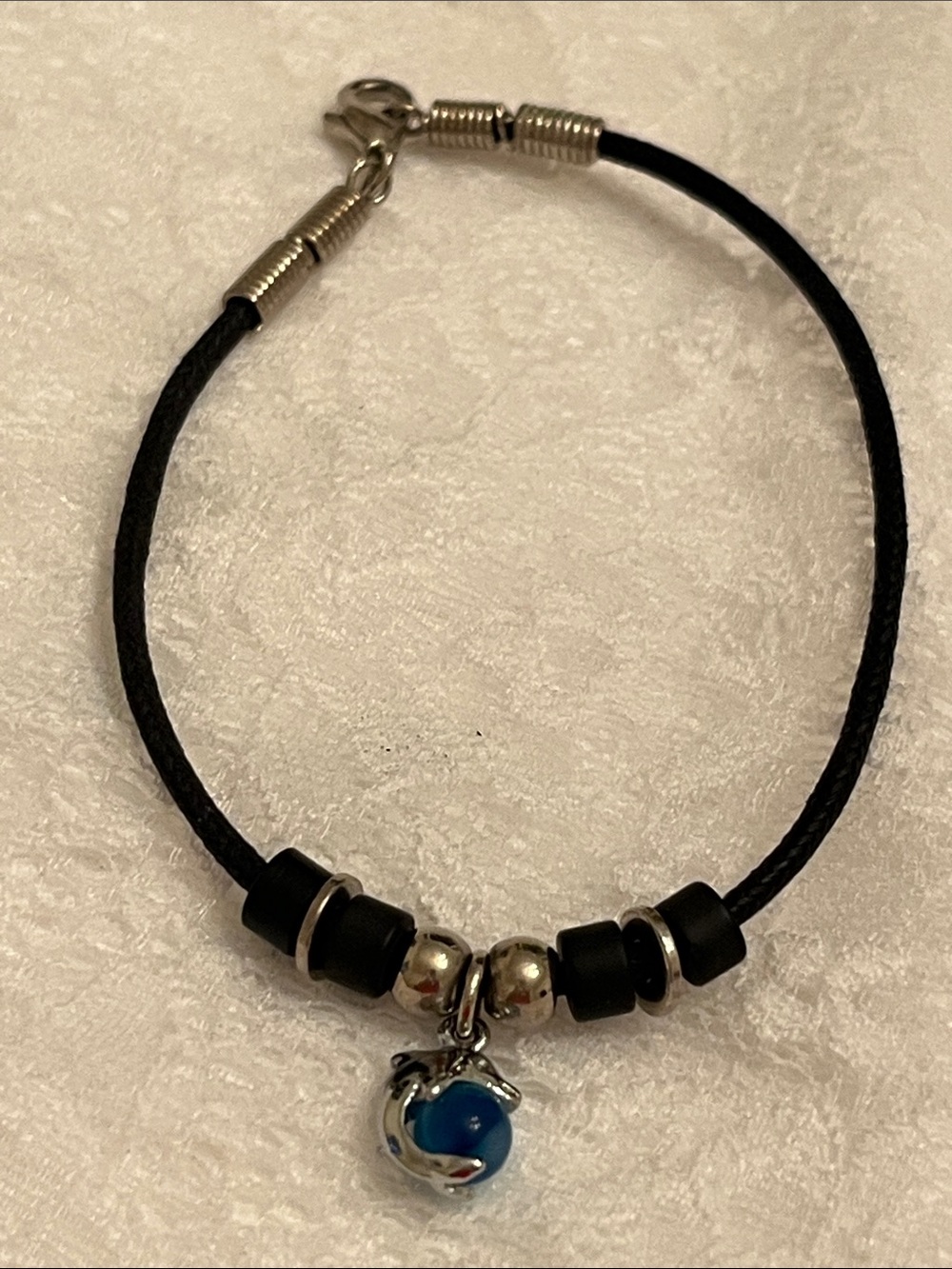 Leather Cord Bracelet with Blue Orb Charm
